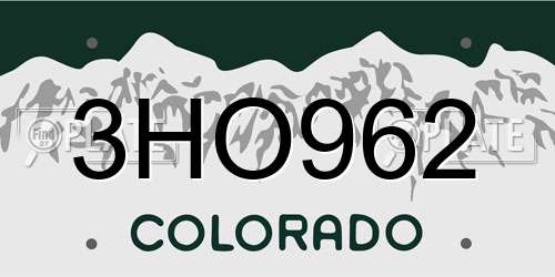 3HO962 Colorado License Plate