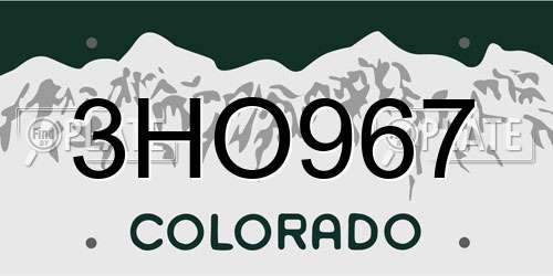 3HO967 Colorado License Plate