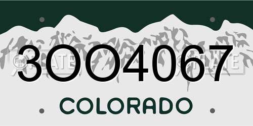3OO4067 Colorado License Plate