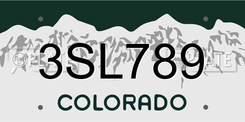 3SL789 Colorado License Plate