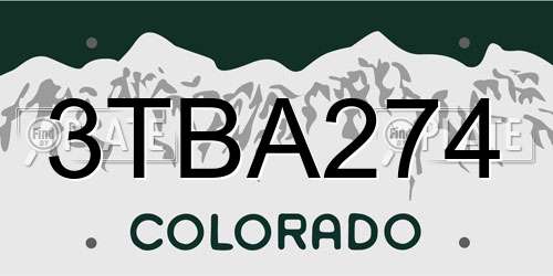 3TBA274 Colorado License Plate