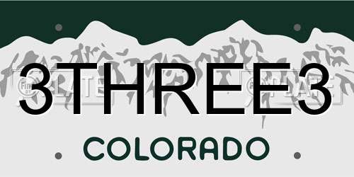 3THREE3 Colorado License Plate