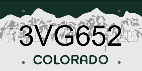 3VG652 Colorado License Plate