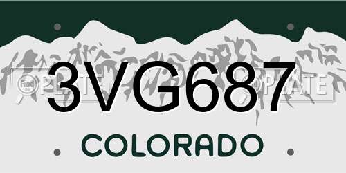 3VG687 Colorado License Plate