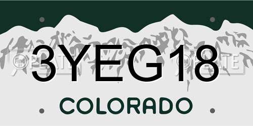 3YEG18 Colorado License Plate