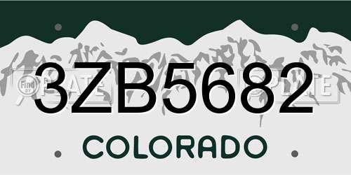 3ZB5682 Colorado License Plate