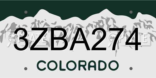 3ZBA274 Colorado License Plate