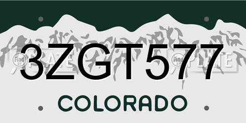 3ZGT577 Colorado License Plate