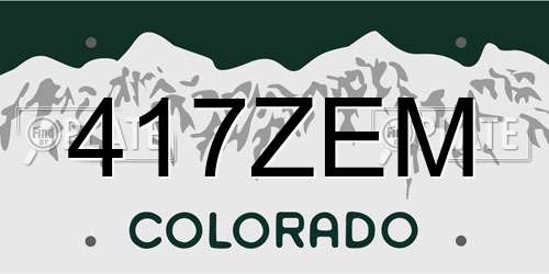 417ZEM Colorado License Plate