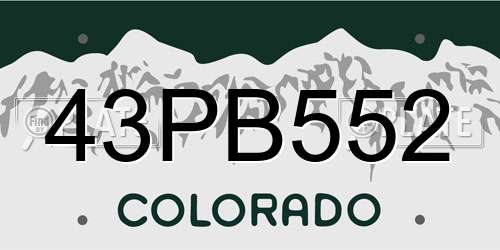 43PB552 Colorado License Plate