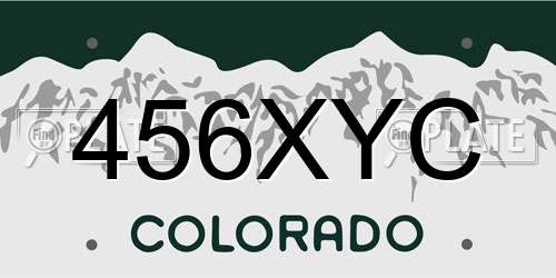456XYC Colorado License Plate