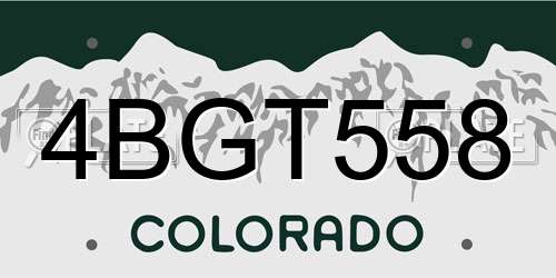 4BGT558 Colorado License Plate