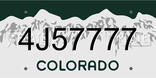 4J57777 Colorado License Plate