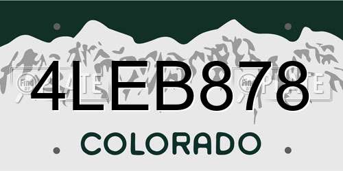 4LEB878 Colorado License Plate