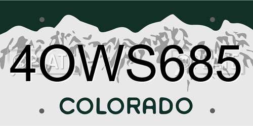 4OWS685 Colorado License Plate