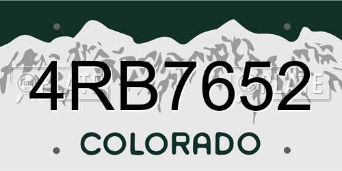 4RB7652 Colorado License Plate
