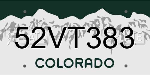 52VT383 Colorado License Plate