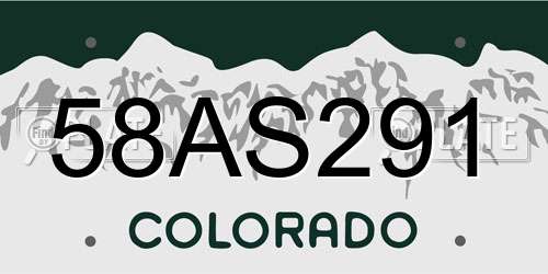 58AS291 Colorado License Plate