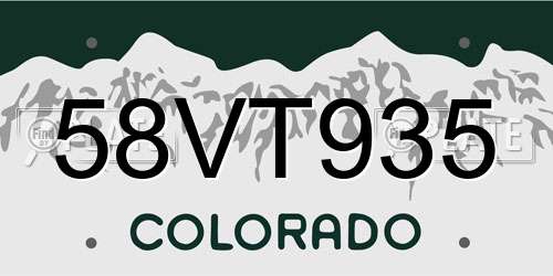 58VT935 Colorado License Plate