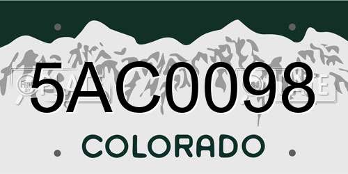 5AC0098 Colorado License Plate