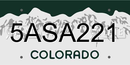 5ASA221 Colorado License Plate