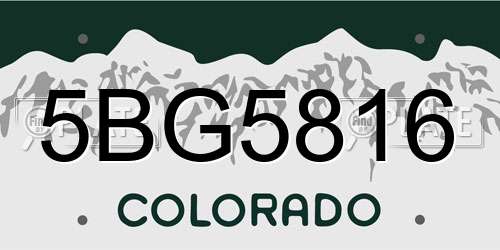5BG5816 Colorado License Plate