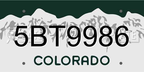 5BT9986 Colorado License Plate