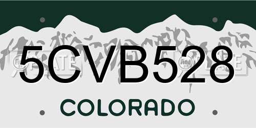 5CVB528 Colorado License Plate