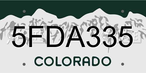 5FDA335 Colorado License Plate