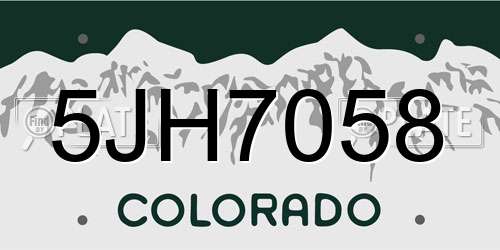 5JH7058 Colorado License Plate
