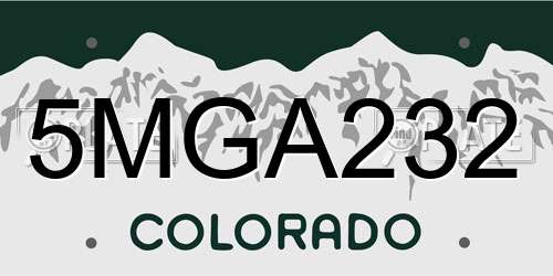 5MGA232 Colorado License Plate
