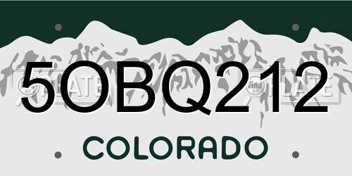 5OBQ212 Colorado License Plate