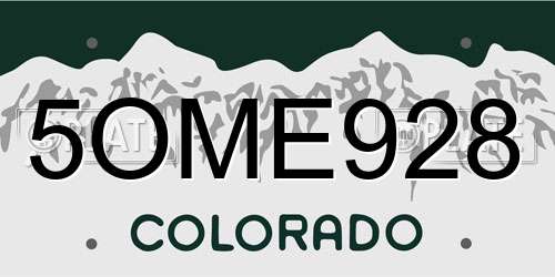 5OME928 Colorado License Plate