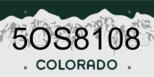 5OS8108 Colorado License Plate