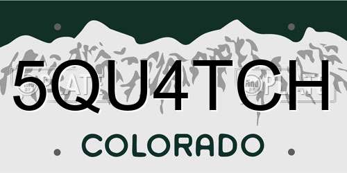 5QU4TCH Colorado License Plate