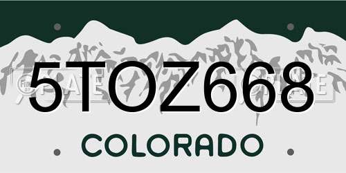 5TOZ668 Colorado License Plate