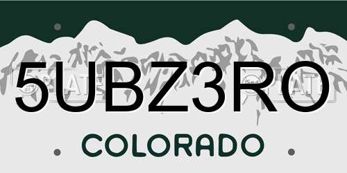 5UBZ3RO Colorado License Plate