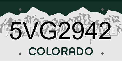 5VG2942 Colorado License Plate