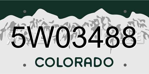 5W03488 Colorado License Plate