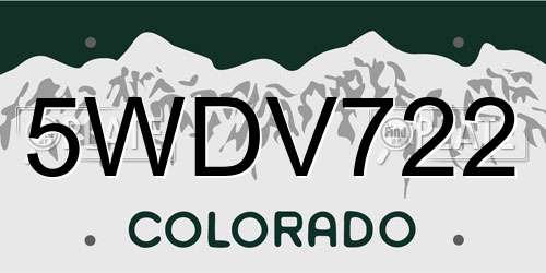 5WDV722 Colorado License Plate