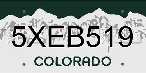 5XEB519 Colorado License Plate