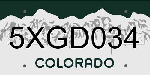 5XGD034 Colorado License Plate