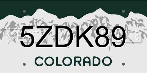 5ZDK89 Colorado License Plate