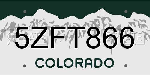 5ZFT866 Colorado License Plate
