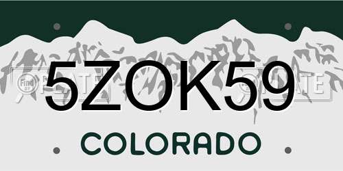 5ZOK59 Colorado License Plate