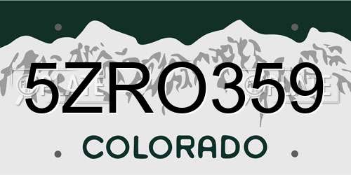 5ZRO359 Colorado License Plate