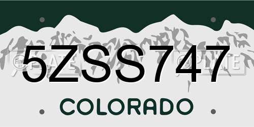 5ZSS747 Colorado License Plate