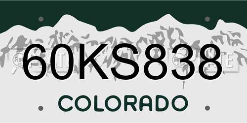 60KS838 Colorado License Plate