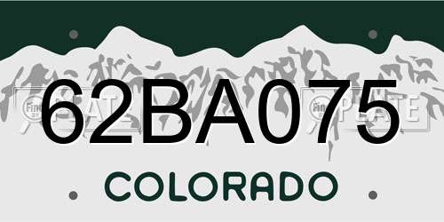 62BA075 Colorado License Plate