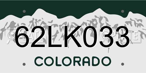 62LK033 Colorado License Plate